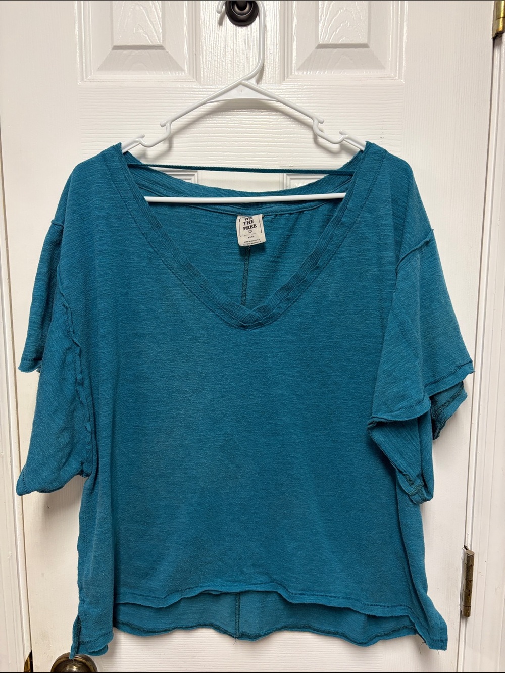 Free People Teal V-Neck Short Sleeve Tee